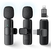 2 Pack Wireless Lavalier Microphone for iPhone,iPad,Android Phone, Mini Microphone Plug-Play Noise Reduction Wireless Mic, Cl