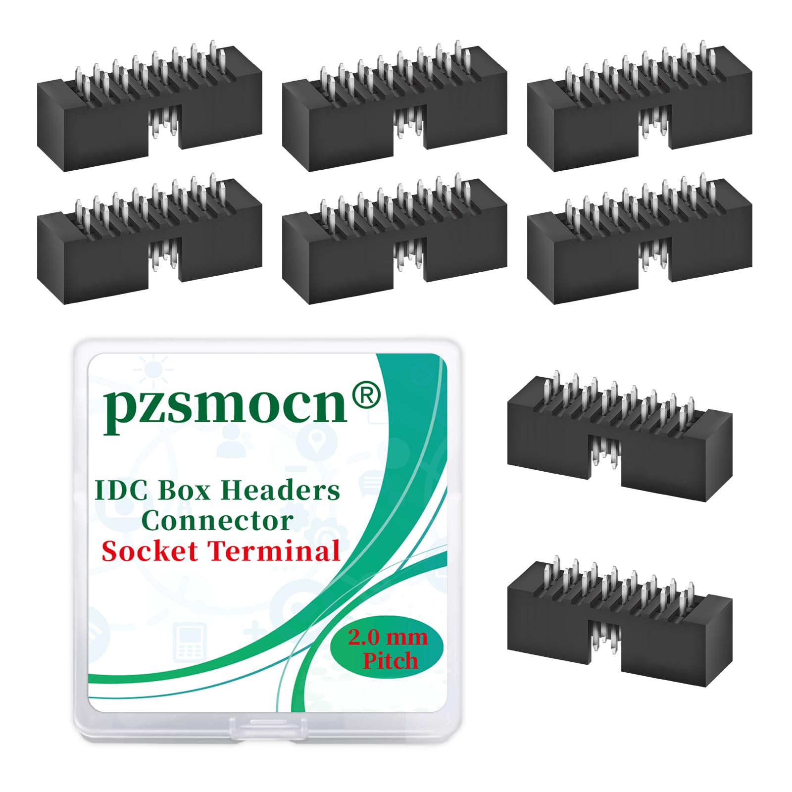 Pzsmocn 20 Pieces IDC 2 * 8 Double Row 2.0 mm Pitch JTAG ISP 16-Pin Straight Pin in-line Box Header Connector Adapter Cable Male Socket Terminal for PCB Electronic Equipment Projects.