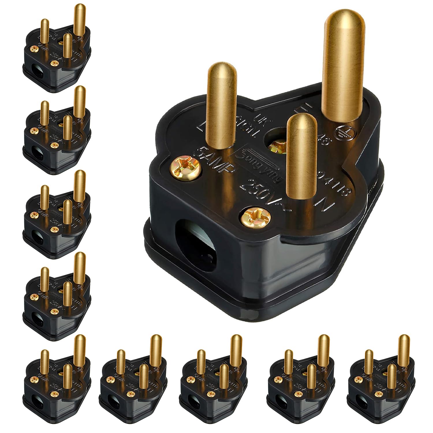 10 Pack 5 Amp Round Pin Plugs 3 Pin 5A Plug Round Pin Plugs Adaptor Household Lamp Plug Lighting Plugs for Home Lights, Lamp(Black)