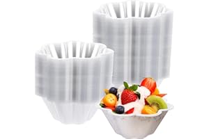 Acrux7 150 Pack Clear Dessert Bowls 9oz Plastic Ice Cream Bowls, Flower Shape Appetizer Cup Disposable Dessert Cups for Servi