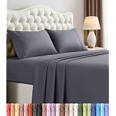 Queen Sheets Set, 4 Pieces 16" Deep Pocket Hotel Luxury Bed Sheets, Grey | Extra Soft Bedsheet Set for Kids, Women &amp; Men, Comfy &amp; Breathable Cooling Sheets, Fitted Sheet, Flat Sheet, 2 Pillowcase