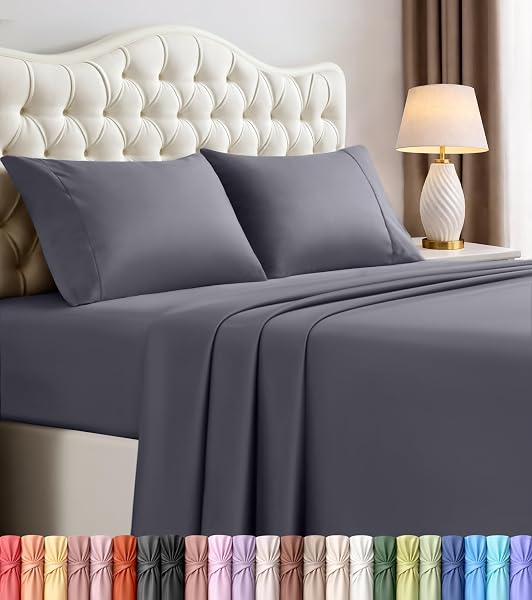 Queen Size Sheet Set – 4 Piece Bed Sheets, Soft and Breathable Microfiber, Includes 1 Fitted Sheet, 1 Flat Sheet and 2 Pillow
