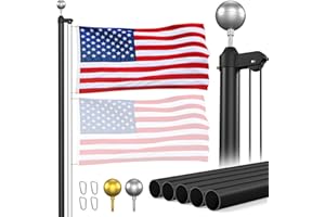 Panta Flag Pole for Outside In Ground, 20FT Sectional Flag Pole Kit, Extra Thick Heavy Duty Aluminum Flagpole, Outdoor Inground Flag Poles with 2 Topper Balls for Yard, Residential or Commercial,Black
