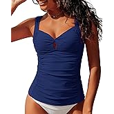 GRAPENT Tankini Tops for Women Twist Front Keyhole Bathing Suits Swim Tankini Swimsuits Padded Ruched Swimwear Top Only