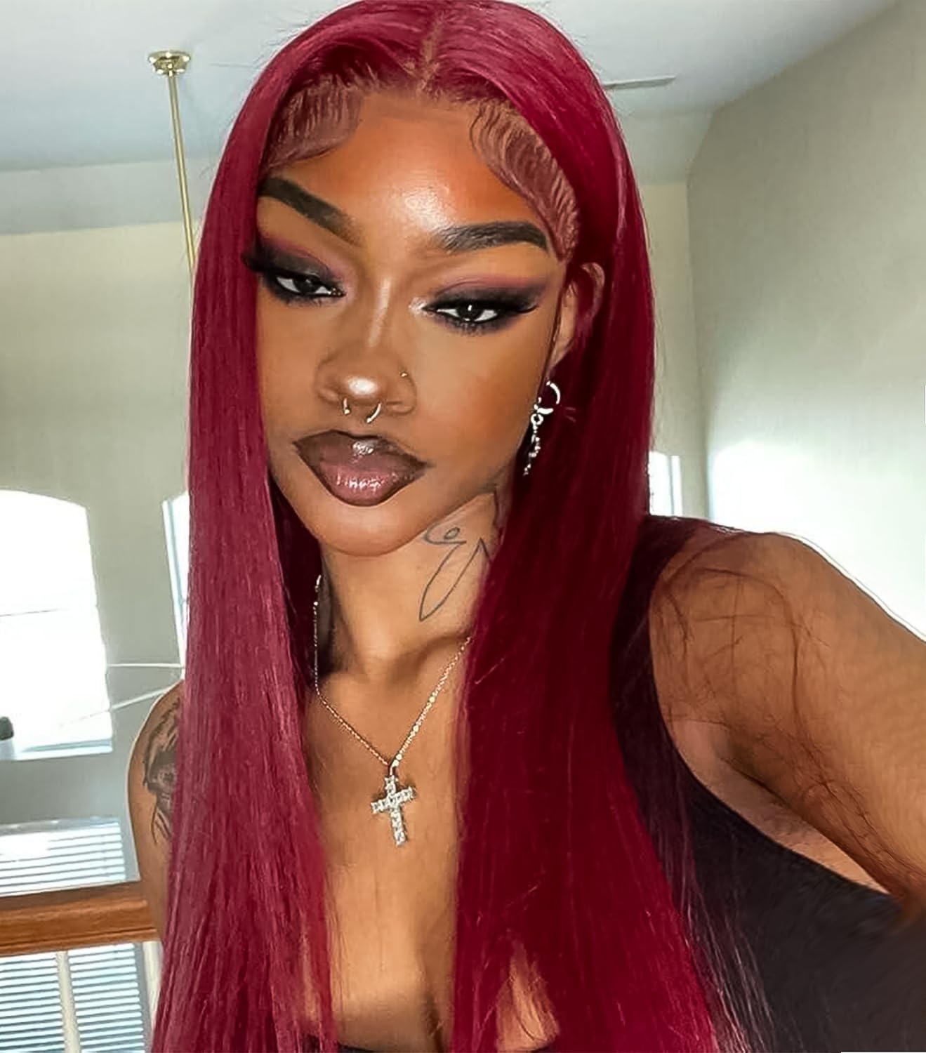 Photo 1 of MURAME Lace Front Wig Synthetic Pre-Plucked 13×4×1 Lace Wig for Women Glueless Wigs 26Inch Long Straight Ready to Wear Wig