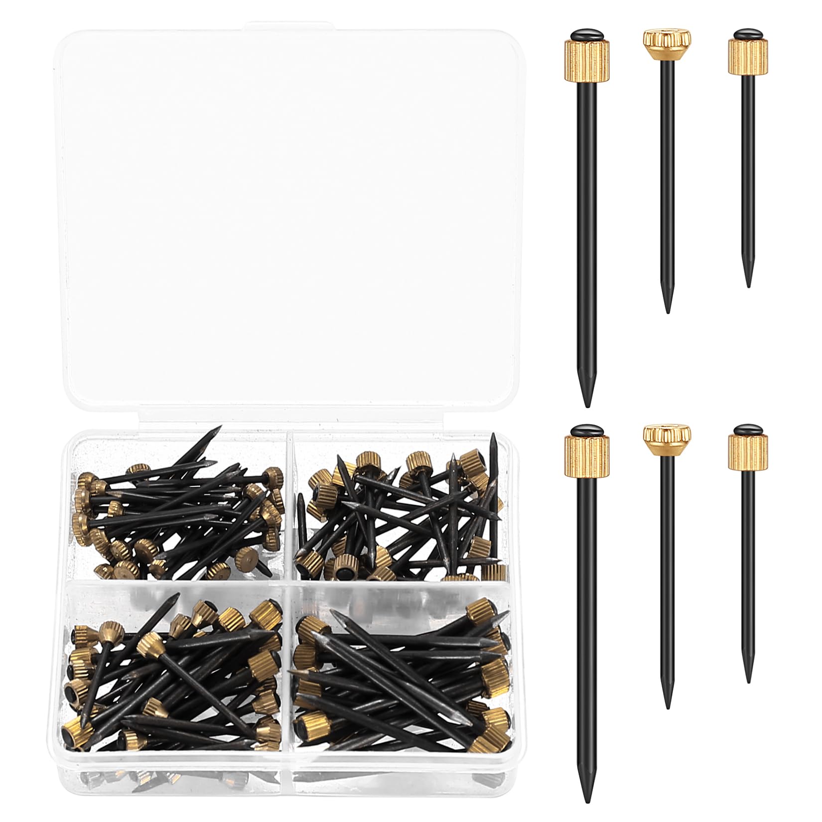 Hmkesoteric 120 Pcs Picture Pins, Brass Head Nails for Wall, Hanging Picture Nails, Alloy Steel & Brass, Small (1.3mm), Medium (1.4mm), Large (1.8mm), Concrete, Brick, Plaster, Wood