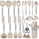 NCUE 28-Piece Silicone Kitchen Utensils Set with Stainless Steel Handles | 446&deg;F Heat Resistant Cooking Utensils Set with Holder, BPA-free Food Grade, Nonstick Cookware Safe, Great for New Home Baking