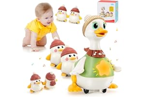 KETIEE Baby Toys 6-12 Months: Musical Dancing Duck Toy for Babies 6-36 Months, Crawling Tummy Time Toy Set with Mama and Baby