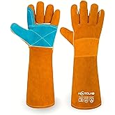 MOUTCLMB 17.7In Cat Gloves, Animal Handling Gloves Bite Proof with Double Leather Pet Grooming for Cats & Dogs
