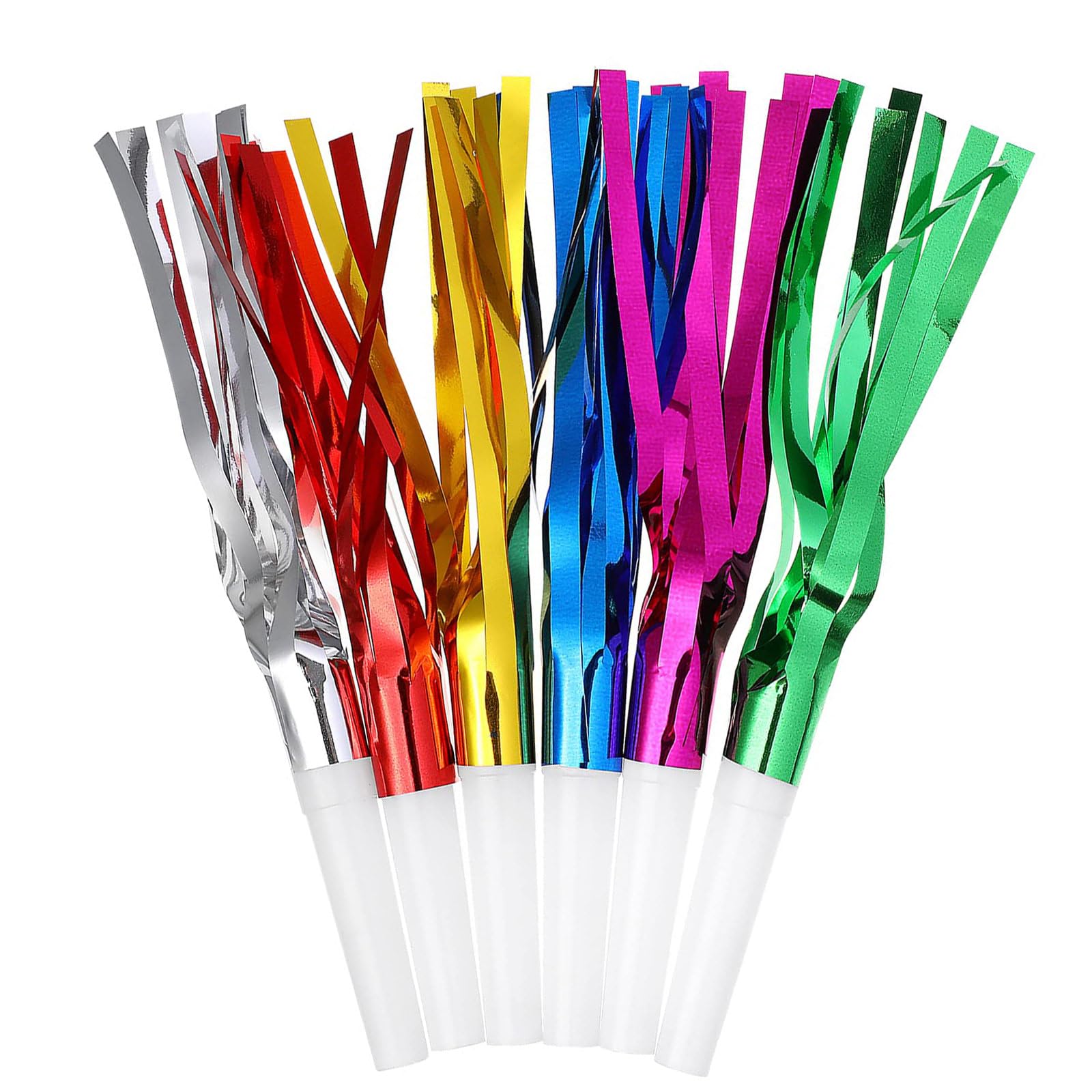 Generic 24PCS Party Blowers Glitter Fringed Metallic Noise Maker Fringed Noisemakes Blowouts Horns Whistles for Birthday New Years Party Noisemakers(Mixed Color)