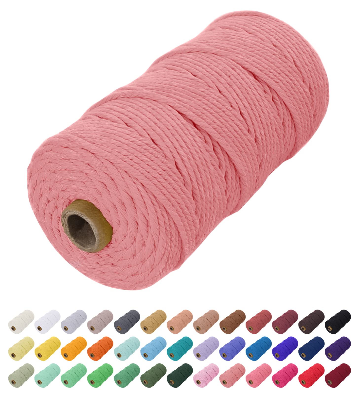 Uiopa Macrame Cord 2mm x 200m, Natural Cotton Cord Coloured Macrame Yarn Soft Rope, Macrame String Cotton Twine for Crafts, Plant Hanger, Wall Hanging, Wrapping, Christmas Decorations (Flesh Pink)