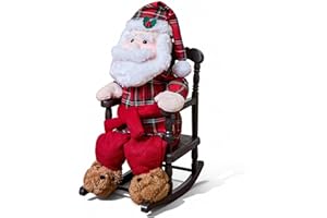 ELAMAS Christmas Animated Rocking Chair Santa Claus Decoration, 18inch Animatronic Talking Collectible Figure, Xmas Gift Sitting Santa with Rocks, Sings, Mouth Move, Illuminated Face for Indoor, Table, Home