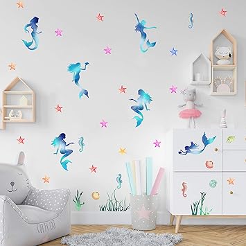 Kairne Wandsticker Unterwasserwelt Kinder Wandtattoo Meerjungfrau Fur Das Kinderzimmer Madchen Wandaufkleber Badezimmer Babyzimmer Schlafzimmer Wanddeko Seepferdchen Seestern Fliesen Aufkleber Amazon De Baumarkt