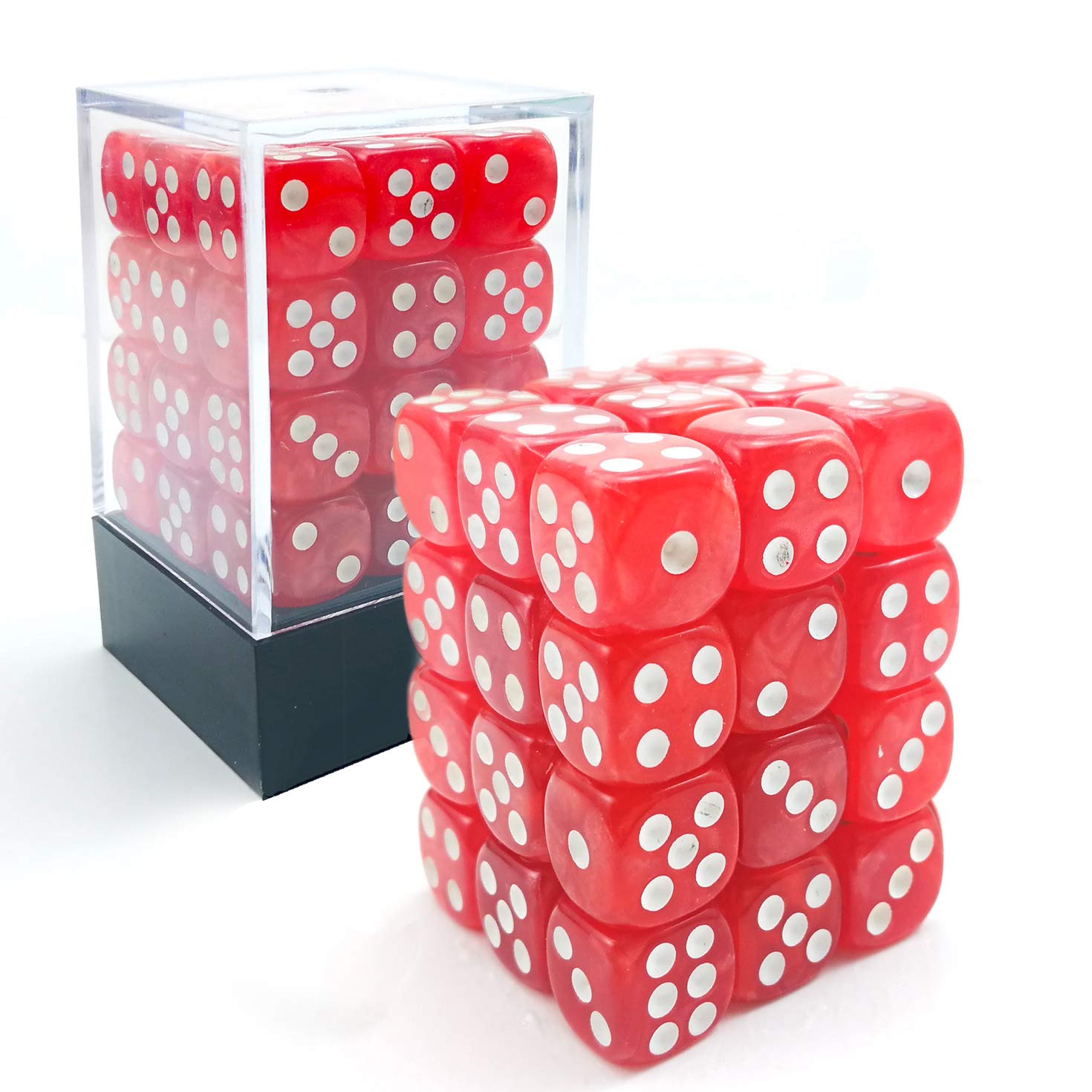 Bescon 12mm 6 Sided Dice 36 in Brick Box, 12mm Six Sided Die (36) Block of Dice, Marble Red