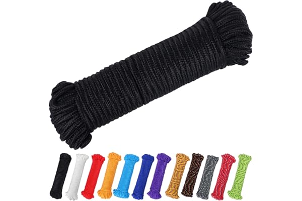 PerkHomy 90 ft 1/4 inch (7mm) Polyester Rope (Nylon - Like Durability) Poly Flag Pole Clothes Line Camping Utility Good for Tie Pull Swing Climb Knot (Black)