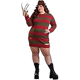 Fun Costumes Plus Size Freddy Krueger Dress Costume for Women, Striped Sweater Dress for Horror Movie Cosplay & Halloween