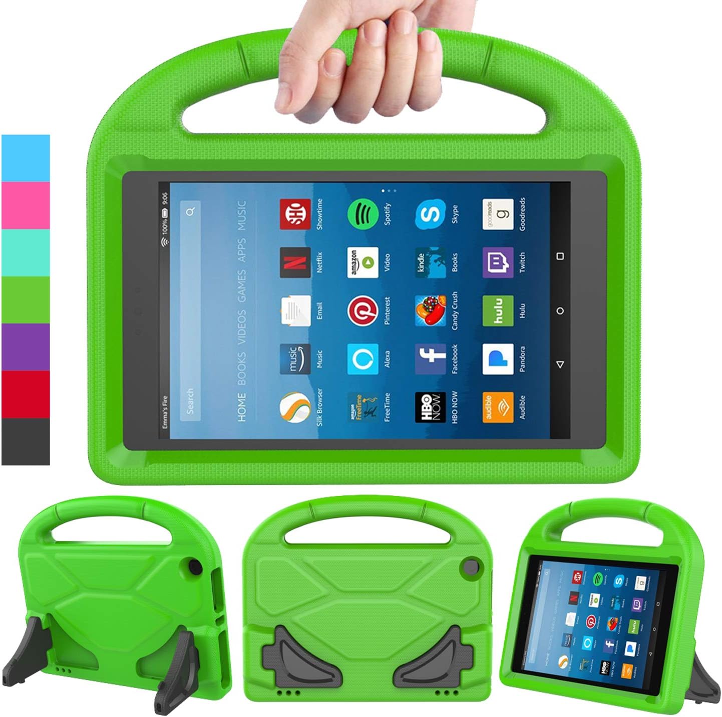 LEDNICEKER Kids Case for Fire HD 8 2018/2017/2016- ShockProof Handle Friendly Convertible Stand Kids Case for Fire HD 8 inch Tablet (7th & 8th Generation Tablet, 2016 & 2017 & 2018 Release) - Green
