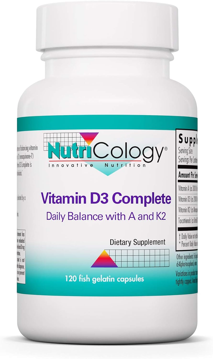 daily vitamin d on Amazon Com Nutricology Vitamin D3 Complete Daily Balance With Vitamin A E And K2 120 Fish Gelatin Capsules Health Personal Care
