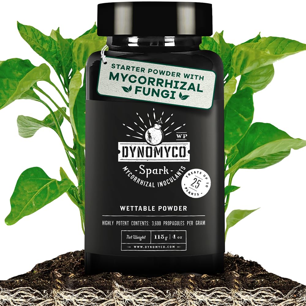 DYNOMYCO Spark WP Mycorrhizal Fungi, 4oz Wettable Powder – 3-In-1 Root Enhancer Amplifies Nutrient Uptake & Yield – Treats 25 Plants, Indoor/Outdoor Bio-Stimulant – Dissolves Fast in Seed Starter Soil