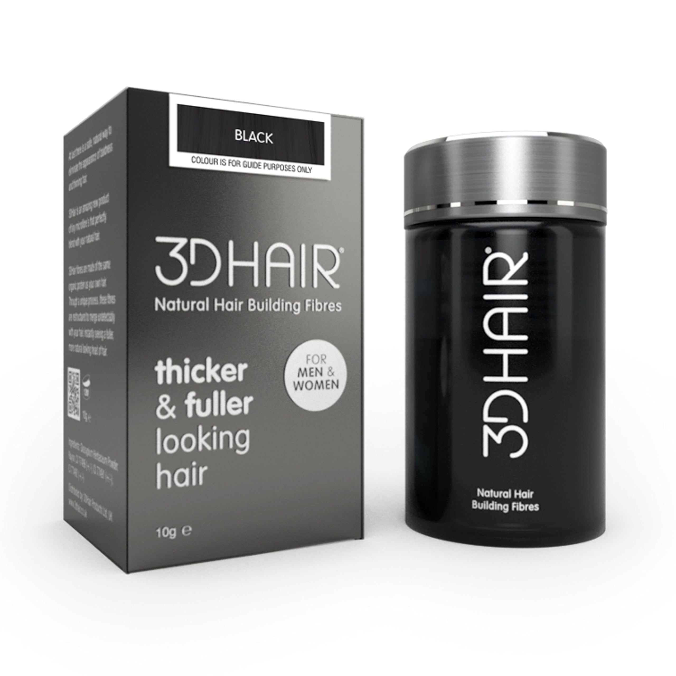3D Hair Fibres | Hair Powder for Thinning Hair 10g Bottle | Makes Thin Hair Look Thicker in Seconds | Hair Loss Concealer For Women & Men (Black)