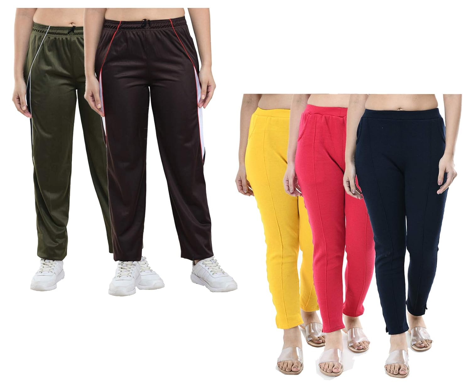 Buy Indistar Women's Warm Woolen Touser Pants and Polyester Track Pants for Winters Pack of 5 at