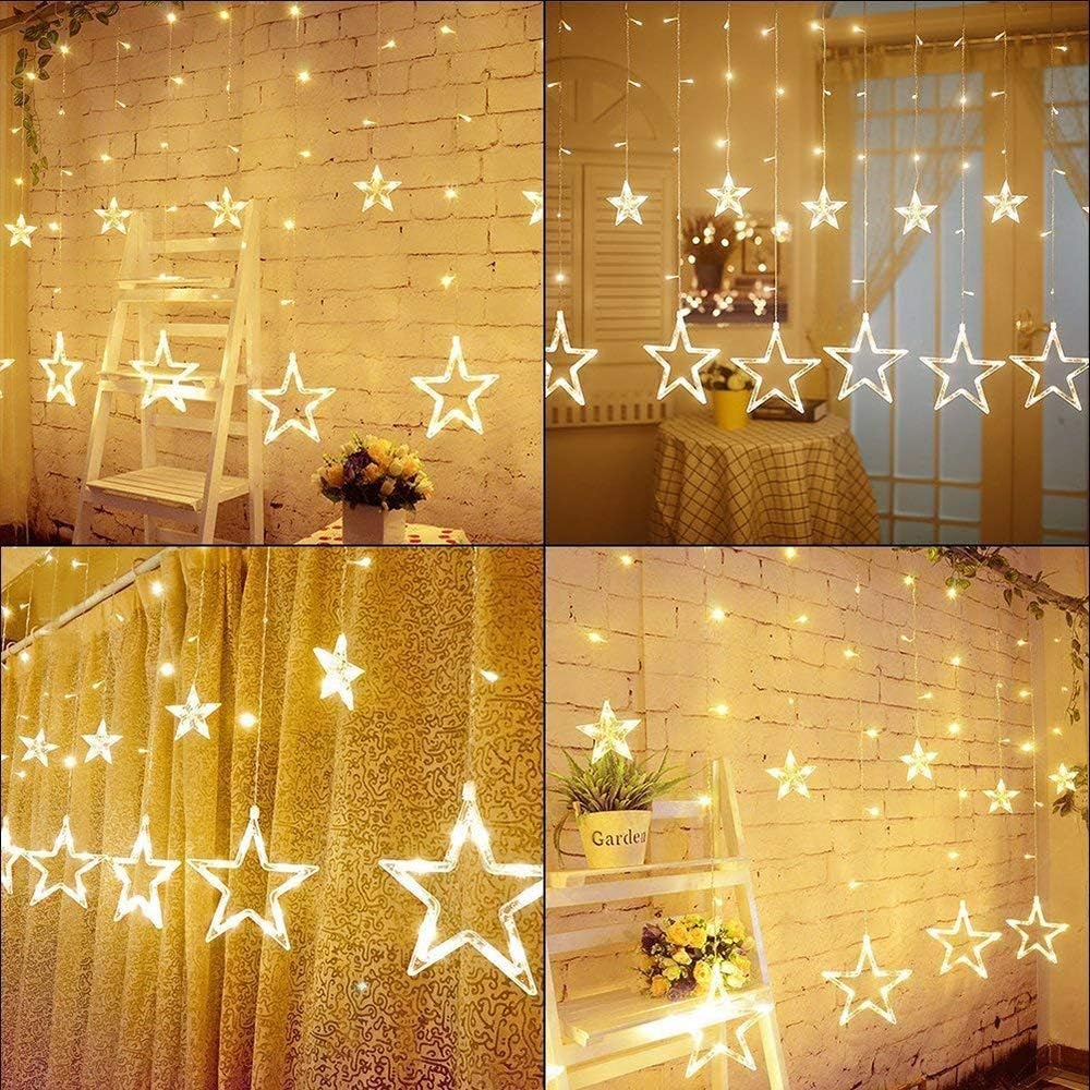 BLOOMWIN Christmas Window Lights 2m x 1m 138 LEDs 12 Stars Curtain Fairy Light Xmas Decoration for Indoor Party Bedroom(Warm White/Battery Operated) - Image 3