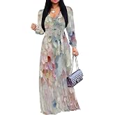 SUZONANA Plus Size Dresses for Women Floral Print Maxi Dress Flowy 3/4 Sleeve with Belt