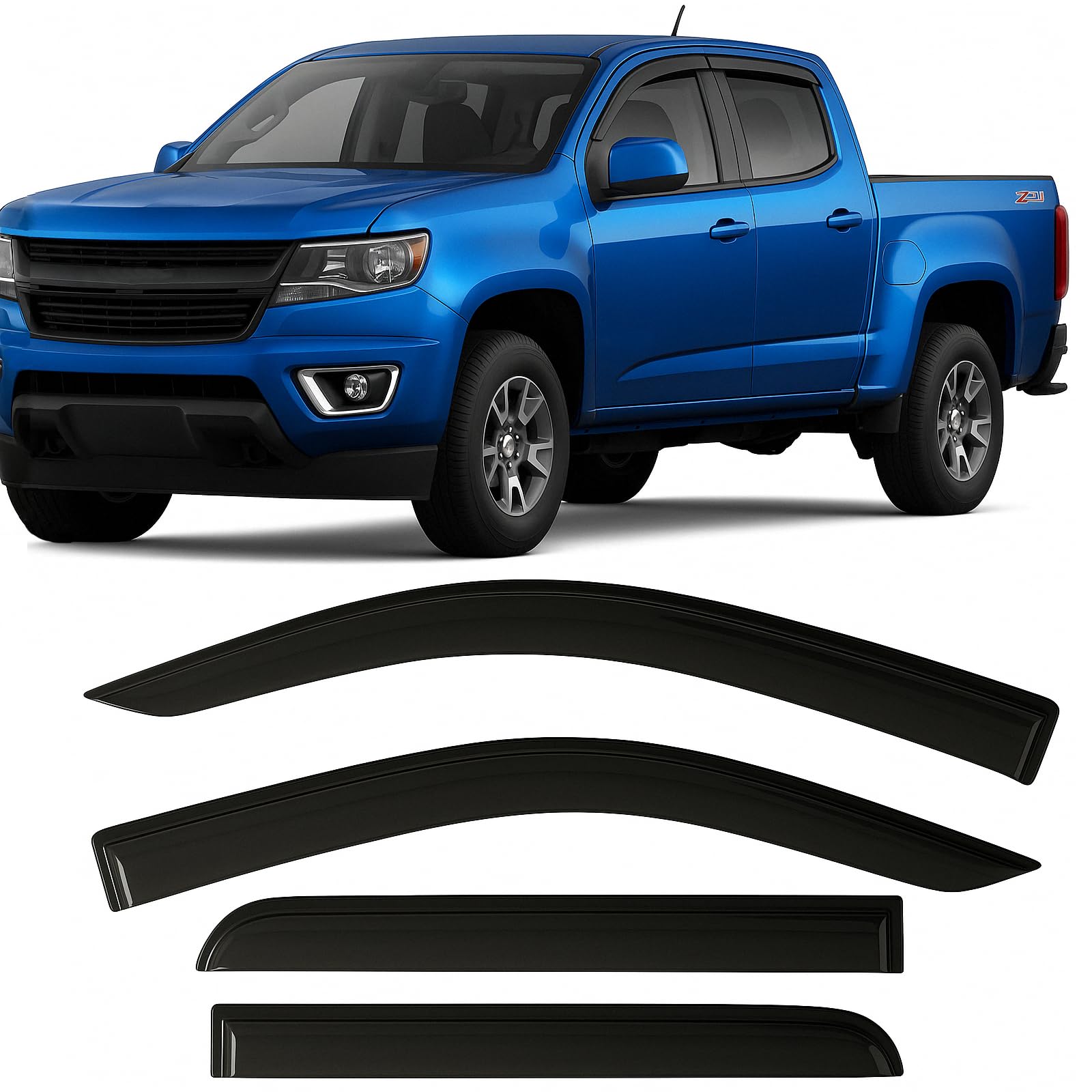 Photo 1 of 2015-2022 Tape-On Rain Guards for Chevrolet Colorado (Chevy) & for GMC Canyon Side Window Deflector Visors Extra Thick Vent Shades 2016 2017 2018 2019 2020 2021