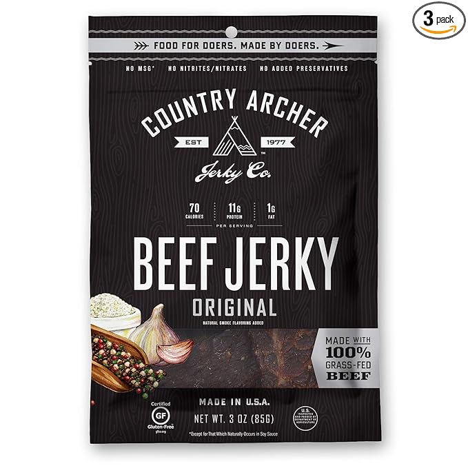 Original Beef Jerky By Country Archer 100 Grass Fed Gluten Free 3 Ounce Pack Of 3 Amazon Com Grocery Gourmet Food