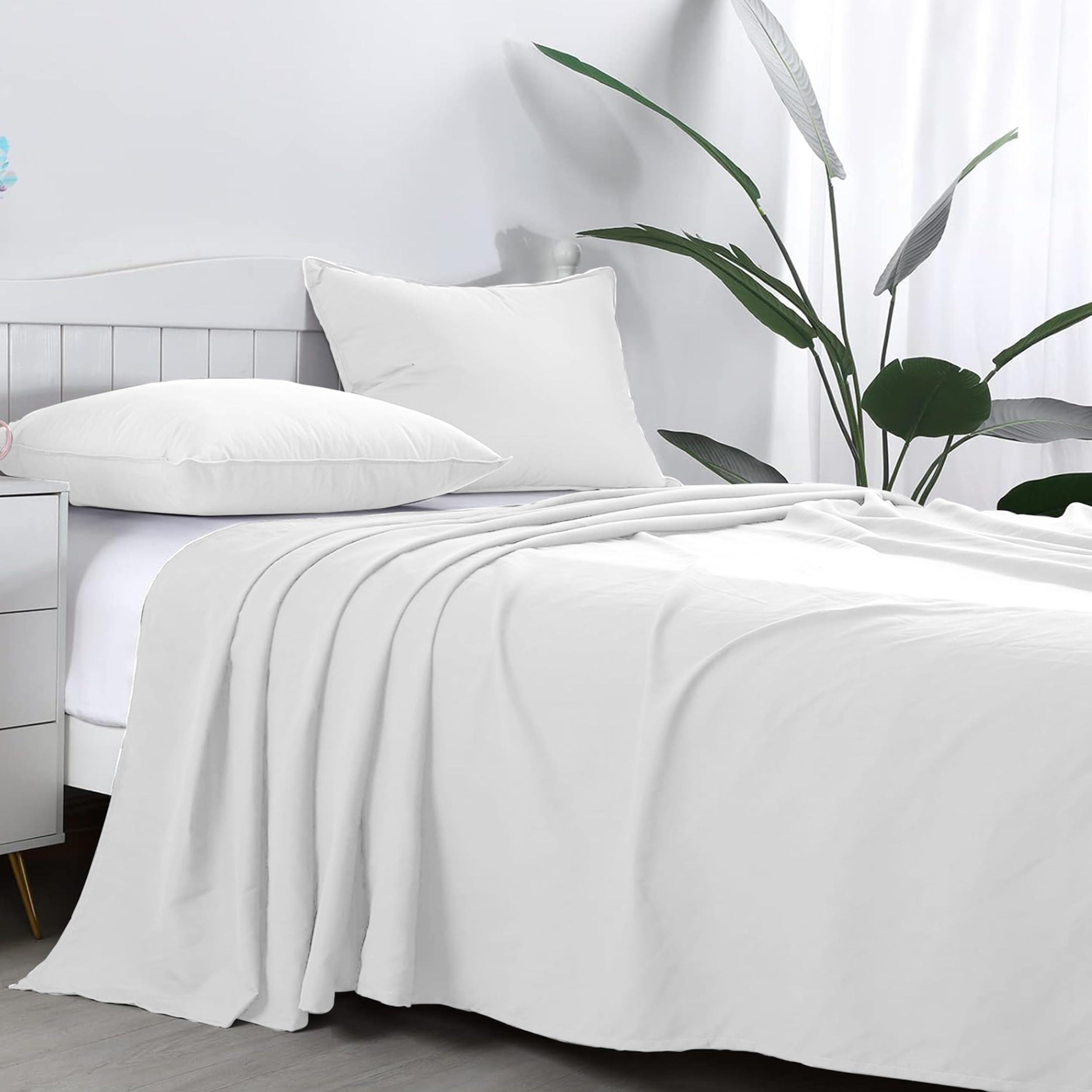 AR Ware Flat Sheets Double 100% Egyptian Cotton 300 TC- Breathable and Fade Resistant - Non Iron Hotel Quality Flat Bed Sheet (230 x 255cm, White)