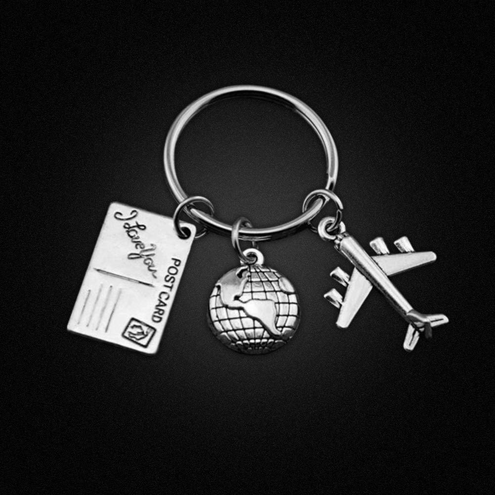 Huwujiu Travel Keyring Globe/Postcard/Airplane Keyring Flight Attendants Gift Pilot Gift Aviation Graduation Gift Holiday Keyring for Couple Friend Family - Image 5