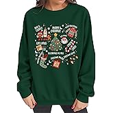 UYIQL Christmas Sweatshirts for Women Oversized Long Sleeve Christmas Crewneck Shirts Cute Xmas Holiday Graphic Pullover Tops