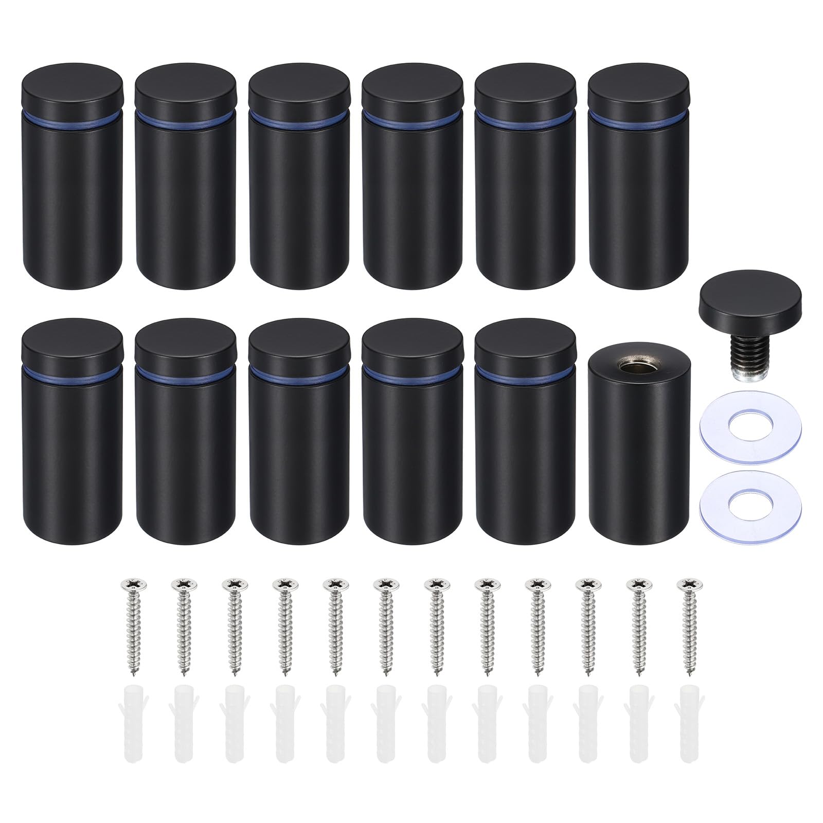 PATIKIL 1 x 2 Inch Sign Standoff Screws, 12 Set Stainless Steel Wall Standoff Mounting Hardware Advertising Glass Nail for Hanging Acrylic Picture Frame Acrylic Panel, Black