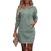 PRETTYGARDEN Womens Long Sleeve Hoodies Dress 2026 Fall Texture Button Oversized Sweatshirts Spring Dresses with Pockets