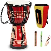 MOSEN 8''Djembe Drum, Hand-Carved Mahogany Goat Skin African Drum | Storage Bag Included, Large 8 Inch African Djembe Hand Drum With Red Elephant Carved Pattern for Adults &amp; Beginners