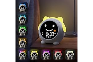 MRSCOZ Sleep Training Clock, Toddler Sleep Trainer with Sun & Moon,9 RGB Color Night Lights, OK to Wake Clock for Girls Boys Teens,Music Player,Dual Alarms,Type-C Powered