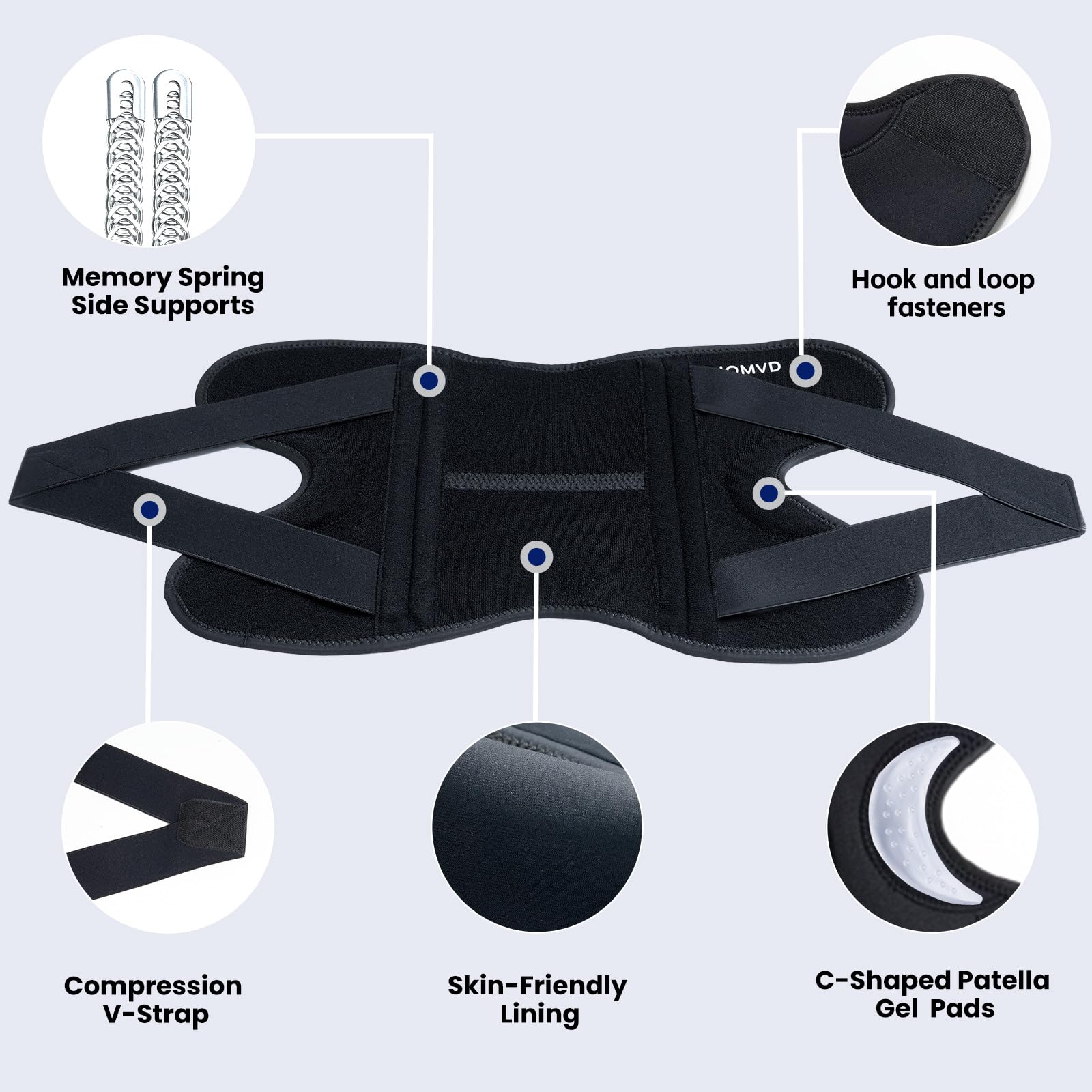 Knee Brace for Knee Pain, Meniscus Tear, Adjustable Knee Support with Side Spring Stabilizers for Meniscus Tear, Arthritis, Patella Stability, Knee Pain Relief, Women and Men, Medium