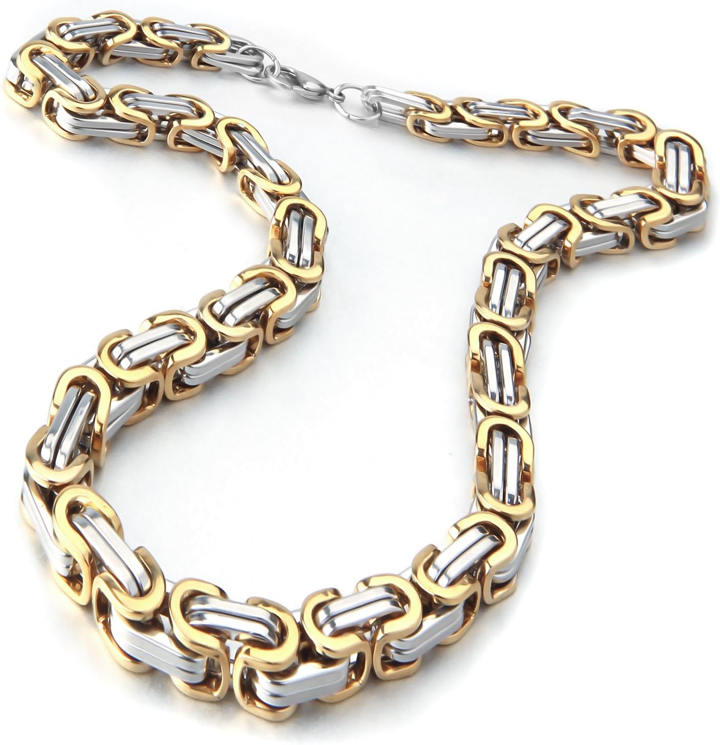 Mens Jewellery Byzantine Box Width 5mm-8mm Link Chain Gold 316L Stainless Steel Necklace