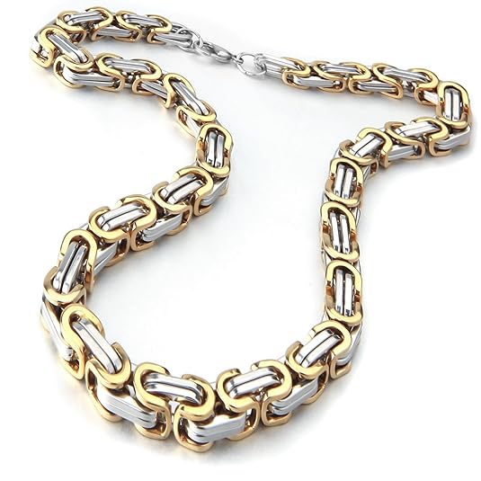 Byzantinische Herren-Halskette von Mendino, Breite 5 mm - 8 mm, goldfarbene Gliederkette, 316L-Edelstahl