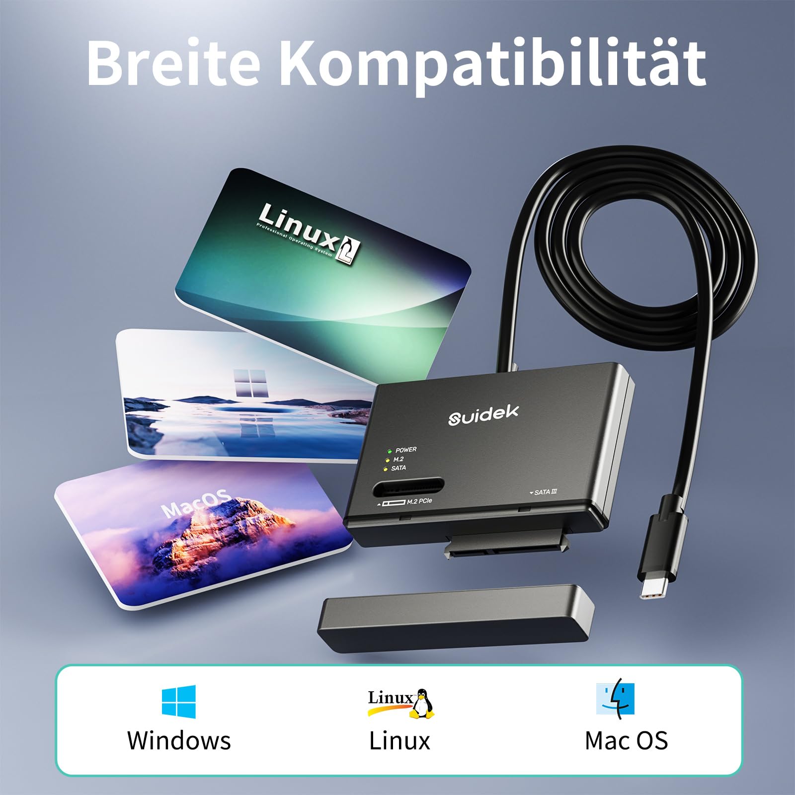 SUIDEK M.2 NVMe USB Adapter, USB-C 3.0 auf M.2 und SATA Festplattenleser 6