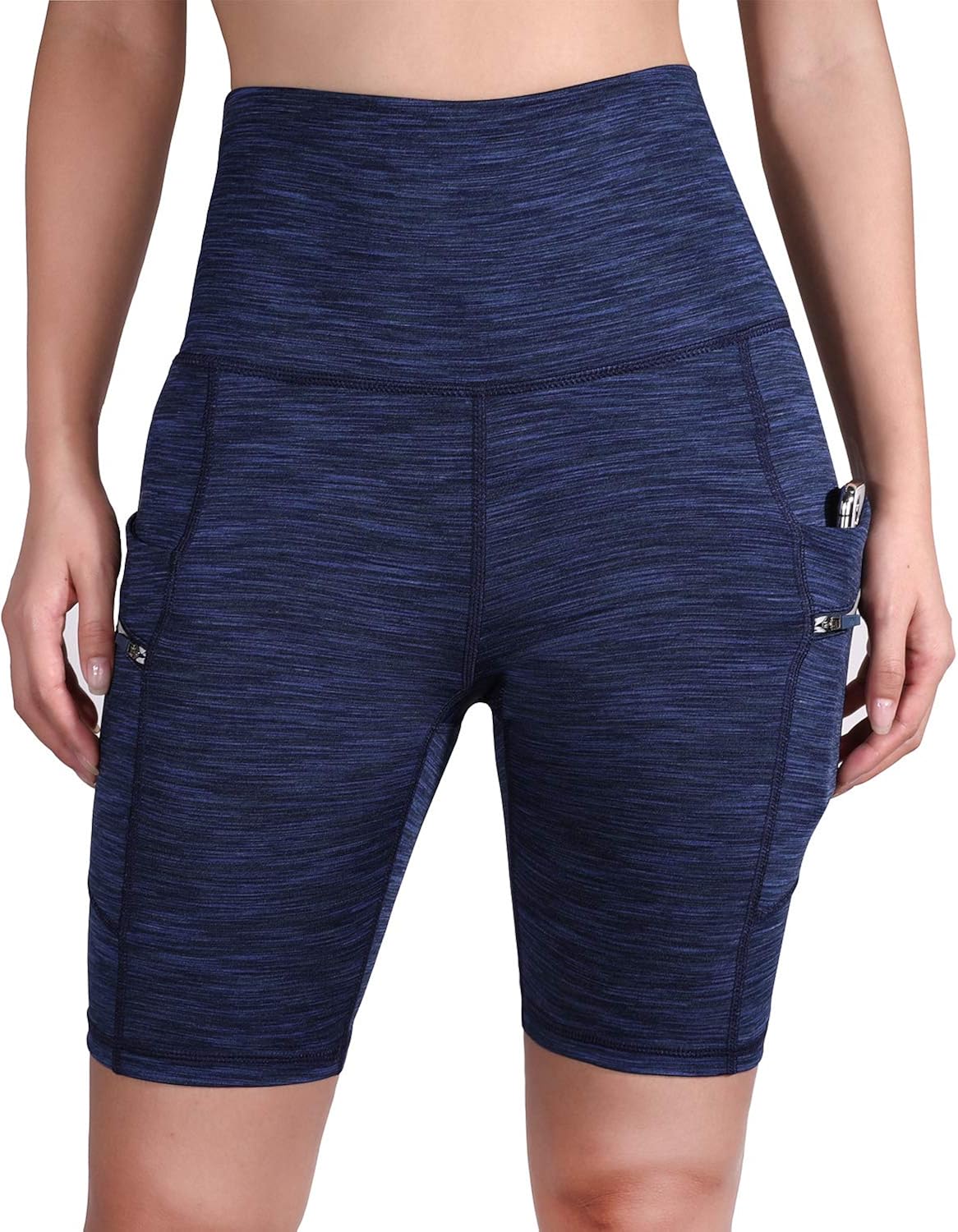 ODODOS High Waist Out Pocket Yoga Short Tummy Control Workout Running Athletic Non See-Through Yoga Shorts: Clothing