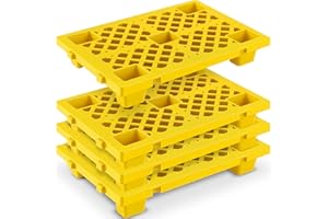 Briwooody 4 Pcs Plastic Pallet Lightweight Nestable Polyethylene Pallets 23.6" x 15.8" x 3.9" Interlocking Storage Pad with Breathable Grids for Basement Restaurant Kitchen Supermarket (Yellow)