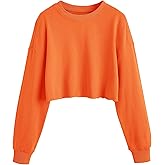 SweatyRocks Women's Casual Long Sleeve Raw Hem Pullover Crop Tops Sweatshirts