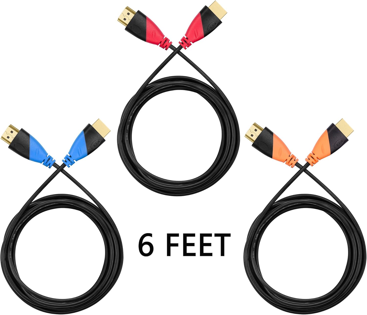 High-Speed HDMI Cable(3 Pack)-6ft with Gold Plated Connectors, Bonus Right Angle Adapter and Cable Tie, Support Ethernet, 3D,1080P: Electronics