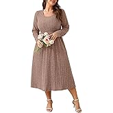 BELAROI Plus Size Sweater Dresses for Curvy Women Long Sleeve Maxi Dress Midi Fall Winter Outfits Scoop Neck Lighweight