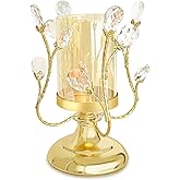 YIUTOYILY Gold Hurricane Candle Holder, Gold Glass Pillar Candle Holders with Clear Glass Sleeve - Elegant Centerpiece for Weddings, Dinners, Party Decor