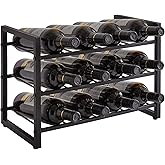 IBUYKE Wine Racks Countertop, 3 Tiers Metal Wine Rack,Wine Rack Freestanding Storage 12 Bottle Capacity, for Home Kitchen, Pantry, Wine Cellar, Bar, Black UTMJ906H