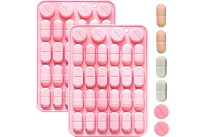 Silicone Pill Mold Trays for Making Pills, Set of 2, 28-Cavity Capsule Shaped Candy Molds for Chocolate Ice Cube Gummy
