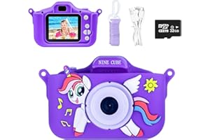 NINE CUBE Kids Camera for Girls Boys,Christmas Birthday Gifts for 3 4 5 6 7 Years Old,Unicorn Toy Camera for Toddlers Age 3-5,Purple Toddler Digital Camera,Little Children Camera with 32GB Card