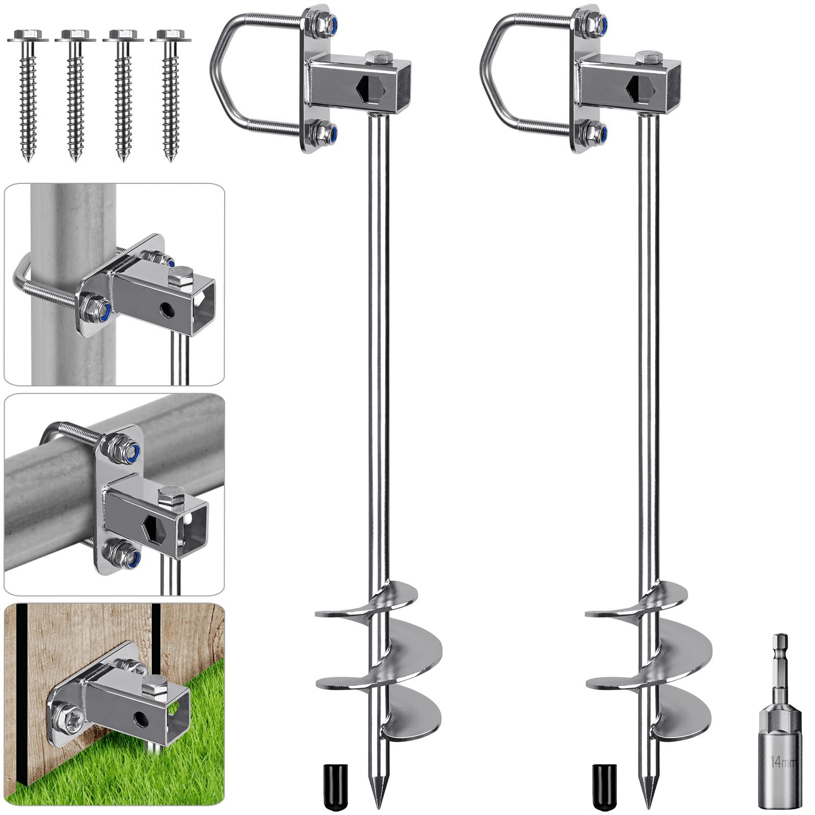 Insaga Ground Anchor Heavy Duty 74cm Ground Pegs kits Fit for All Tents, Trampolines anchor kit for Camping/Shed/Dog/Garden Carport with Fixed Loop, 2 Pack